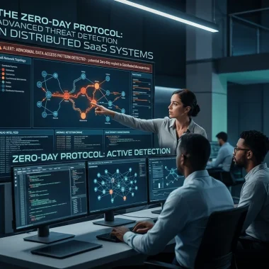 Security team monitoring a distributed SaaS network topology for zero-day threats in a modern SOC